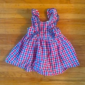 Size 6-12 mo, red white and blue gingham dress with ruffles, Gap